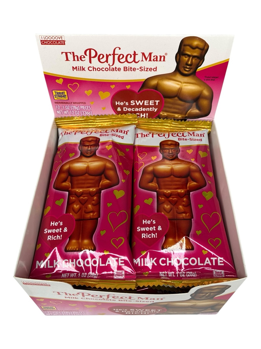 FULL BOX (12) The Perfect Man Bite-Sized Milk Chocolate 1 oz ea. BB 10/2027